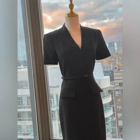 🆕 ROLAND MOURET 🧿 NWOT Belted Cady Midi Dress, Black - Sz UK 6 / US 2 - Picture 4 of 16